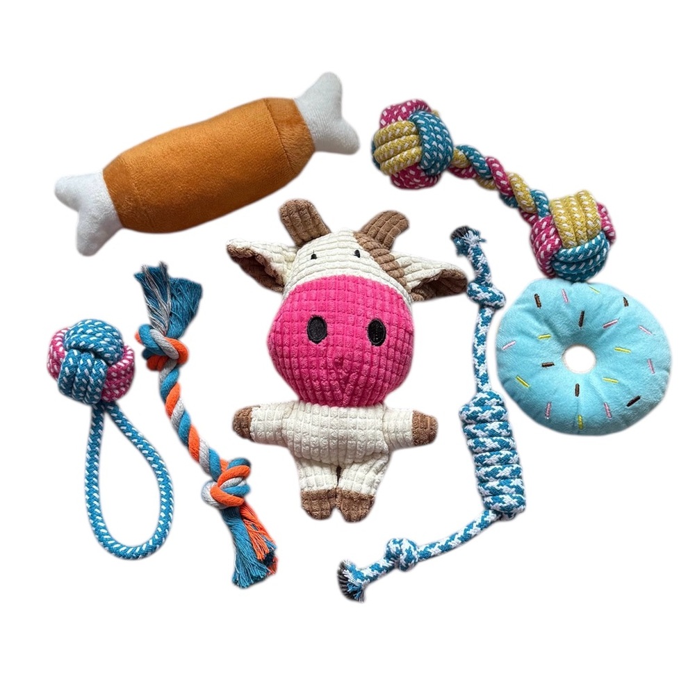 7 Pack Small Dog Toys Puppy Teething Toys Durable Ropes Chew Toys Plush Squeaky
